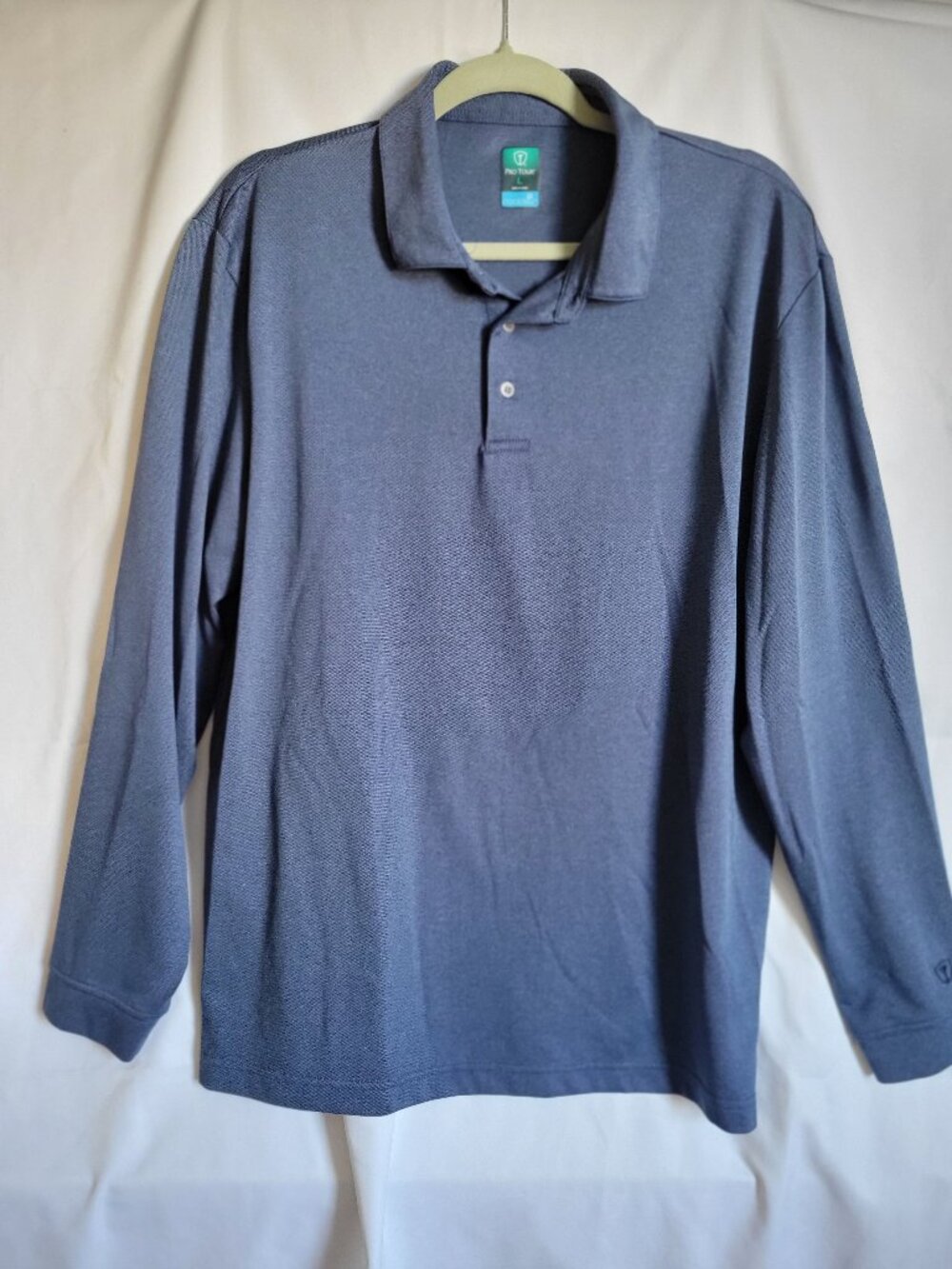 Pro Tour Coolplay Shirt Mens L Large Blue Long Sleeve Polo Golf Performance Knit
